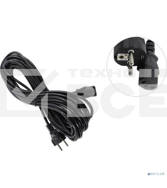 Кабель питания ExeGate Power PC-10P (Евровилка Schuko->С13) VDE-250V-3*0.75-CU, 10A, черный, 10м