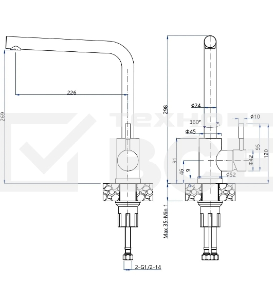 Кухонный смеситель GranFest Quarz GF-Z-5411, Г-образный, черный