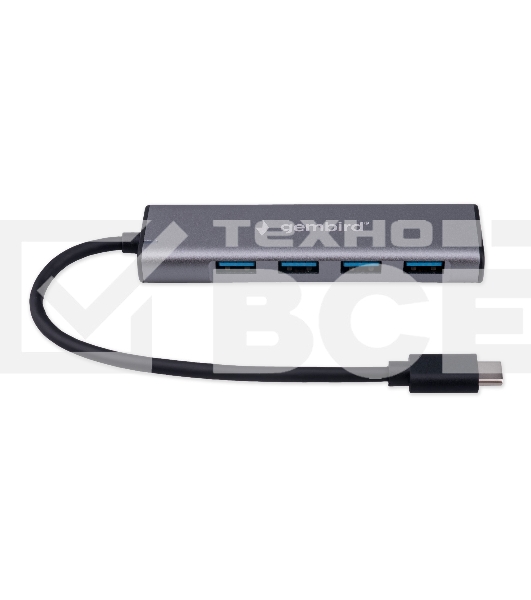 Разветвитель USB3.1 Gembird UHB-U3P7-02, 7хUSB, с доп.питанием (порт Type-C), OTG, кабель Type-C 19см, алюминий, коробка