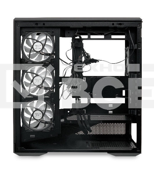 Компьютерный корпус без блока питания HSPD F711-TGbK-ARGB, Panoramic Full Tower, черный, TG, 0.7 SPCC, 4x120мм ARGB ATX, mATX, mITX 190/420/280мм 2x2.5', 2x3.5', 7xPCI 1xUSB-A 3.0, 1xUSB-C 445x235x475мм