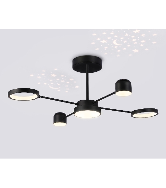 Потолочный светодиодный светильник Ambrella light FL51632/4+1 BK/GD черный/золото 3000K-6400K 48W 910*745*300 (ПДУ ИК)