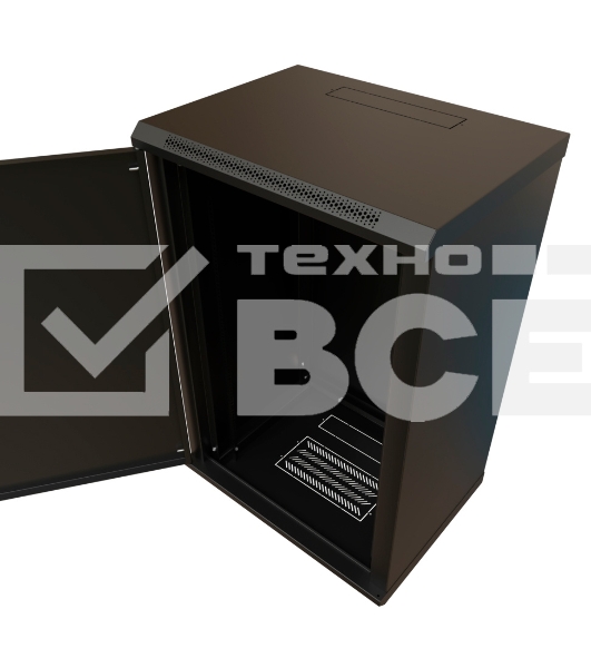 Шкаф коммутационный WRline (WR-TW-1845-SR-RAL9004) настенный 18U 600x450мм пер.дв.металл 2 бок.пан. 60кг черный 370мм 908мм IP20 сталь