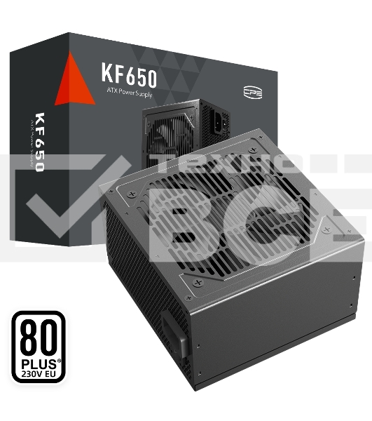 Блок питания  PCCOOLER KF650, 650W 80 PLUS  White (ATX, ATX 2.4, Non-modular, 1x24(20+4)pin 550mm, 1xCPU*2 8(4+4)pin 610+150mm, 2xPCIe 8(6+2)pin 510mm, 2xSATA*3+MOLEX4pin*1 450+150+150+150mm , Active, 120x120mm, 140x150x86mm, APFC, OVP, SCP, OPP (140-160%