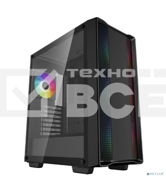 Компьютерный корпус Deepcool CC560 ARGB V2 без БП, боковое окно (закаленное стекло), 3x120мм ARGB LED вентилятор спереди и 1x120мм ARGB LED вентилятор сзади, черный, ATX