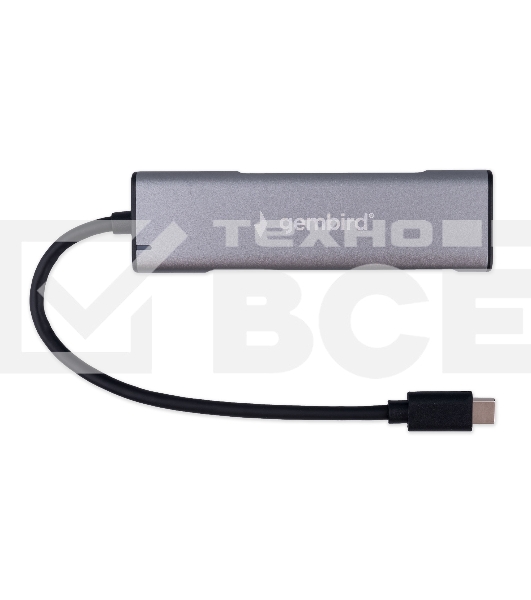 Разветвитель USB3.1 Gembird UHB-U3P7-02, 7хUSB, с доп.питанием (порт Type-C), OTG, кабель Type-C 19см, алюминий, коробка