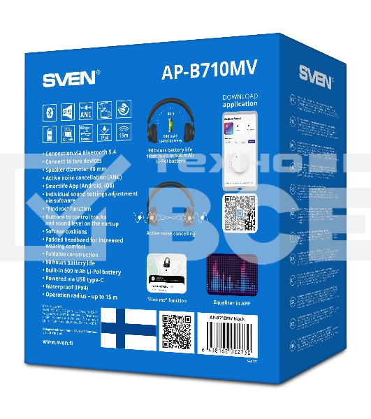 Беспроводные стереонаушники с микрофоном SVEN AP-B710MV, черный
