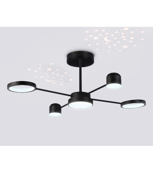 Потолочный светодиодный светильник Ambrella light FL51632/4+1 BK/GD черный/золото 3000K-6400K 48W 910*745*300 (ПДУ ИК)
