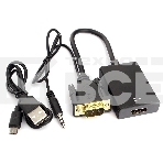 Переходник VGA (M)-HDMI (F) Cablexpert A-VGA-HDMI-01, 19M/15F, длина 15см, аудиовыход Jack 3,5 (M), питание от USB, фото 1