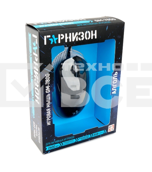 Мышь проводная Гарнизон GM-780G черный, 2400 dpi, USB, кнопки - 6