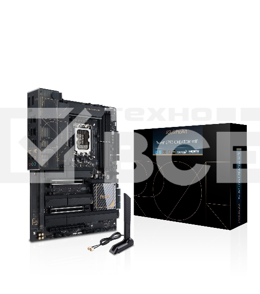 Материнская плата ASUS ProArt Z790-Creator WiFi, LGA 1700, Intel Z790, 4xDDR5, 8xSATA, 4xM.2, 1xPCIe 4.0 x4, 1xPCIe 5.0 x8, 1xPCIe 5.0 x16, 2xUSB-C Thunderbolt 4, 1xHDMI, 2xUSB-C, 2x 10Gb LAN, 6xUSB-A 3.2 Gen 2, 5x3.5 мм, 7.1, ATX