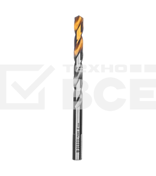 Сверло спиральное по металлу 8 x 117мм, Р6М5, Golden Tip Denzel