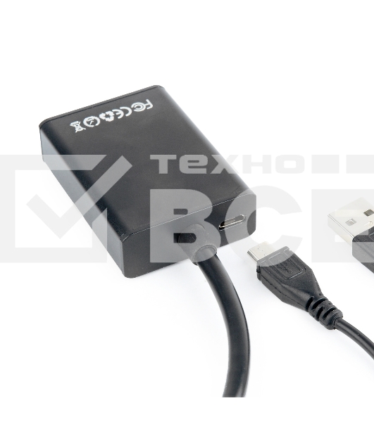 Переходник VGA (M)-HDMI (F) Cablexpert A-VGA-HDMI-01, 19M/15F, длина 15см, аудиовыход Jack 3,5 (M), питание от USB
