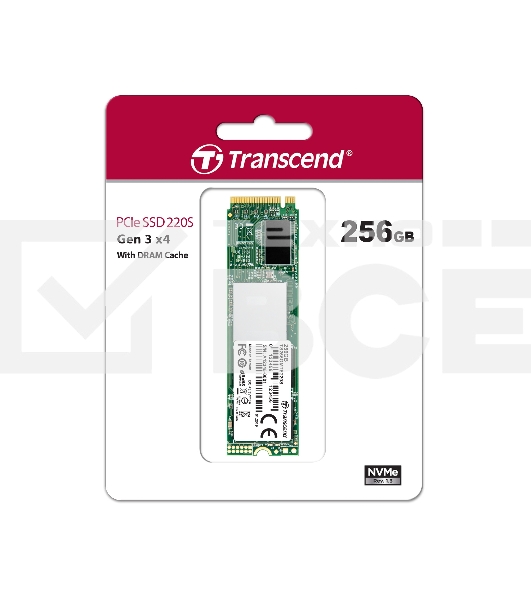 Накопитель SSD Transcend MTE220S SSD 256GB, 3D TLC, M.2 (2280), PCIe Gen 3.0 x4, NVMe, R3300/W1100, TBW 550