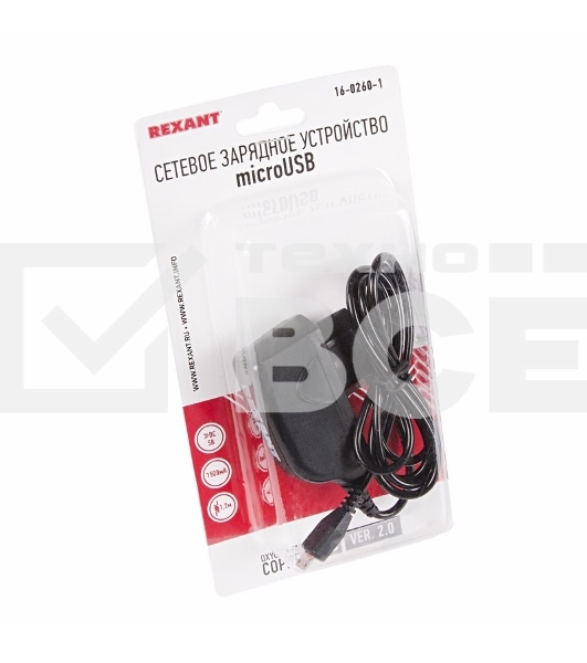 Сетевое зарядное устройство microUSB 220 В (СЗУ) (5 V, max: 1500 mA) шнур 1.2 м черный Rexant
