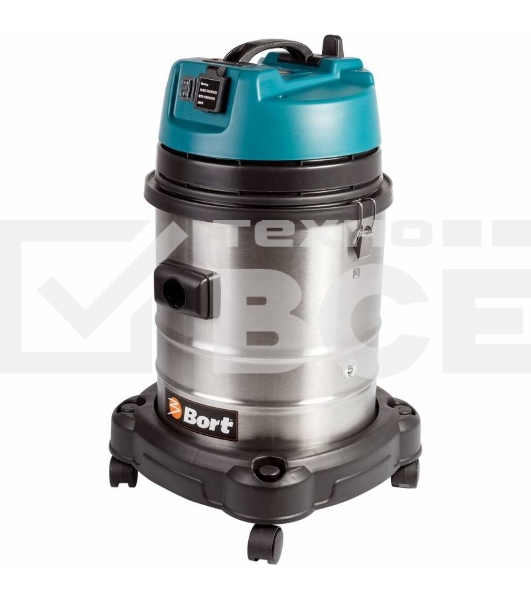Строительный пылесос Bort BSS-1440-Pro (98297089) серый/голубой, 280/1400 Вт, уборка сухая/влажная, пылесборник мешок/контейнер, 40 л