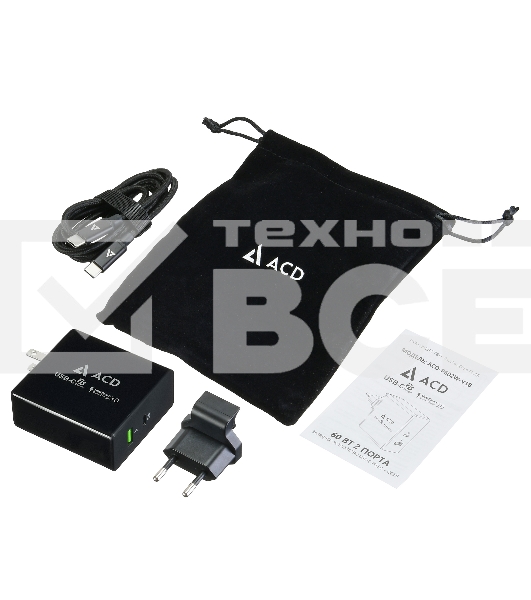Сетевое зарядное устройство  ACD-P602W-V1B 60Вт, 2xUSB 1PD+1QC, 3.6~20В/3А RTL