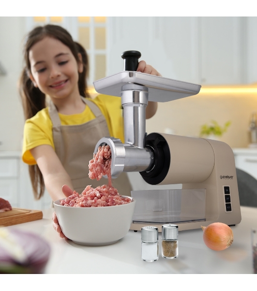 Мясорубка электрическая Endever Sigma-106 бежевый, 2000 Вт, 2 кг/мин, реверс, насадки - 6