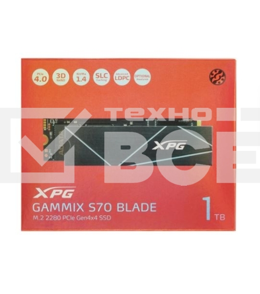 Накопитель SSD ADATA XPG BLADE S70, 1Tb, PCIe 4.0 x4, M.2 2280, NVMe, R/W 7400/5500, с радиатором