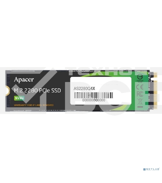 Накопитель SSD Apacer AS2280Q4X, 512Gb, M.2 2280, PCIe 4.0 x4, NVMe, R/W 4500/2500, с радиатором