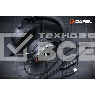Гарнитура игровая проводная Dareu EH925 Black (черный), подсветка RGB, фиксированный микрофон с шумоподавлением, подключение USB, длина кабеля 2,2м