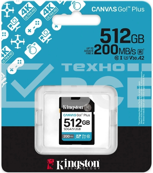 Флеш карта SDXC 512Gb Kingston SDG4/512Gb Canvas Go! Plus w/o adapter