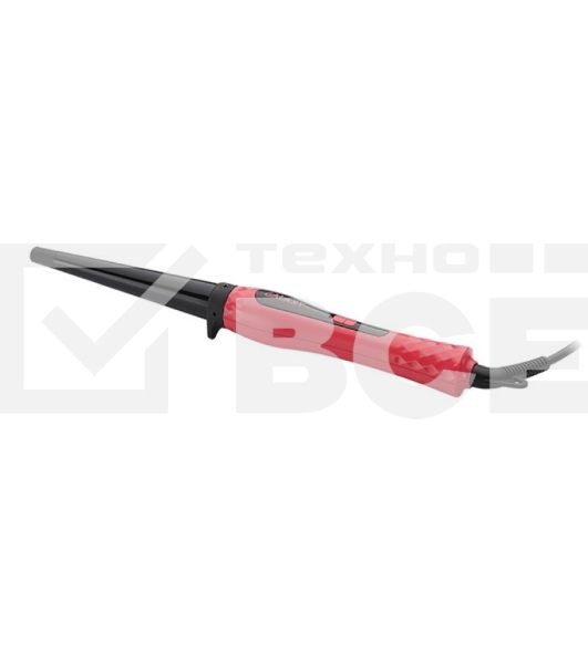 Плойка Galaxy Line GL 4623, красный, конусная, 50 Вт, макс температура 200ºС, диаметр нагревательного элемента 13 мм-25 мм, керамическое покрытие рабочей поверхности, петля для подвешивания, индикатор работы, вращающийся на 360° шнур питания