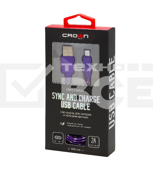 Кабель Crown USB - USB Type-C CMCU-3052C violet