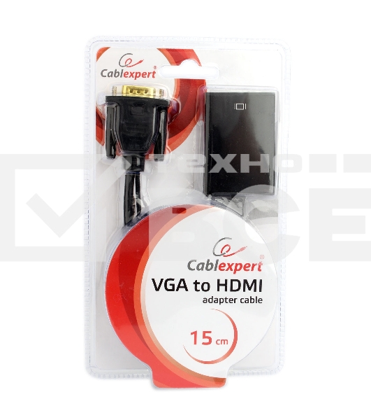 Переходник VGA (M)-HDMI (F) Cablexpert A-VGA-HDMI-01, 19M/15F, длина 15см, аудиовыход Jack 3,5 (M), питание от USB