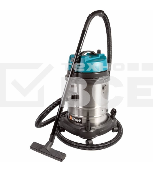 Строительный пылесос Bort BSS-1440-Pro (98297089) серый/голубой, 280/1400 Вт, уборка сухая/влажная, пылесборник мешок/контейнер, 40 л