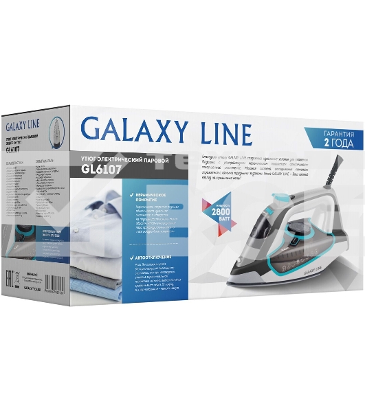 Утюг Galaxy  GL 6107 2800 Вт, керамическое покрытие подошвы, уплотнитель крышки резервуара, функции: «автоотключение», «самоочистка», «антикапля», «антинакипь», индикатор автоотключения, указатель максимального уровня воды,
