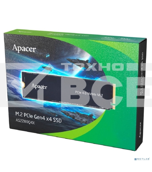 Накопитель SSD Apacer AS2280Q4X, 512Gb, M.2 2280, PCIe 4.0 x4, NVMe, R/W 4500/2500, с радиатором