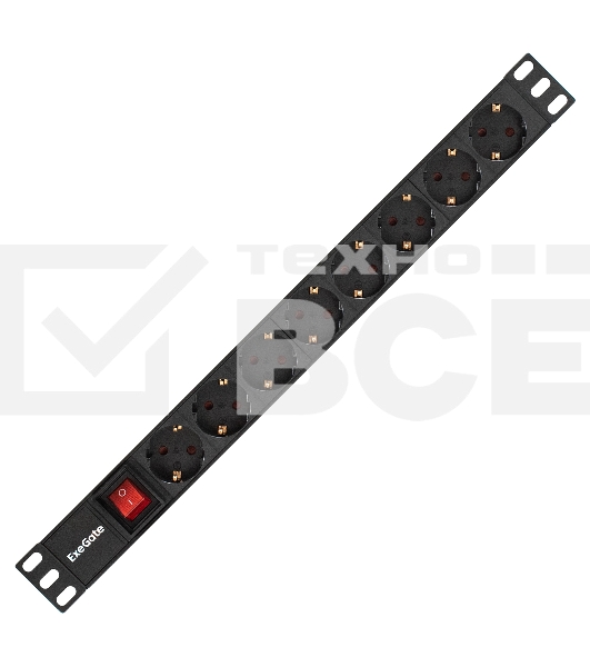 Блок розеток горизонтальный ExeGate ServerPro PDU-19H804 Al-8S-EU2.5-SW, 19