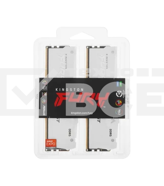 Оперативная память Kingston Fury Beast, DDR5, 32GB (2x16GB), 6000MHz, CL36, с радиаторами, RGB, белый