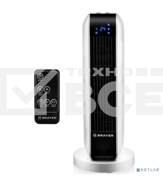 Тепловентилятор 4802BR BRAYER, 2000 Вт, 2 уров.мощ, вращ.корп 35°, LED-диспл, пульт ДУ, таймер