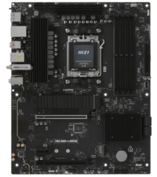 Материнская плата MSI PRO B850-S WIFI6E, AM5, AMD B850, 4xDDR5, 4xSATA, 2xM.2, 1xPCIe 4.0 x16, 1xPCIe 4.0 x4, 1xPCIe 3.0 x1, 1xDP, 1xHDMI, 1x2.5Gb LAN, Wi-Fi 6E, Bluetooth 5.3, 1xUSB-C 10Gbps, 3xUSB-A 10Gbps, 4xUSB-A 5Gbps, 3x3.5 мм, 7.1, ATX
