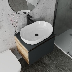 Комплект для ванной, 4 предмета (Тумба подвесная Bau Blackwood 60 графит + Раковина BAU 59х40 + Смеситель высокий Hotel Black, черный, выпуск черный), фото3