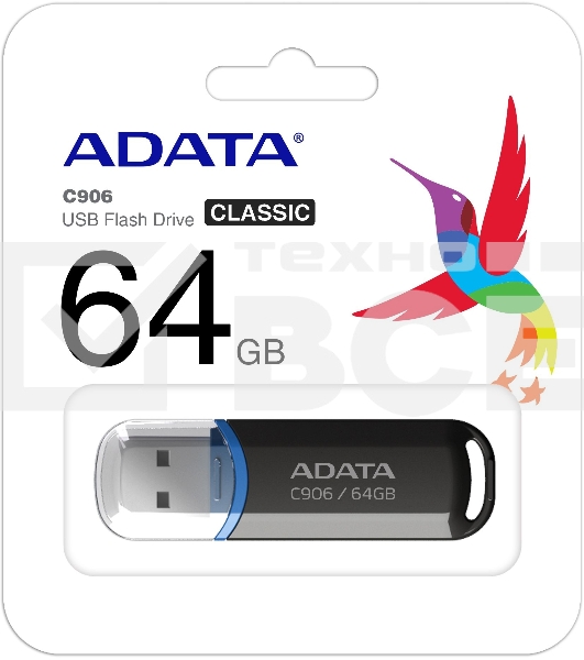 Флеш диск ADATA 64GB Classic C906, USB 2.0, Черный
