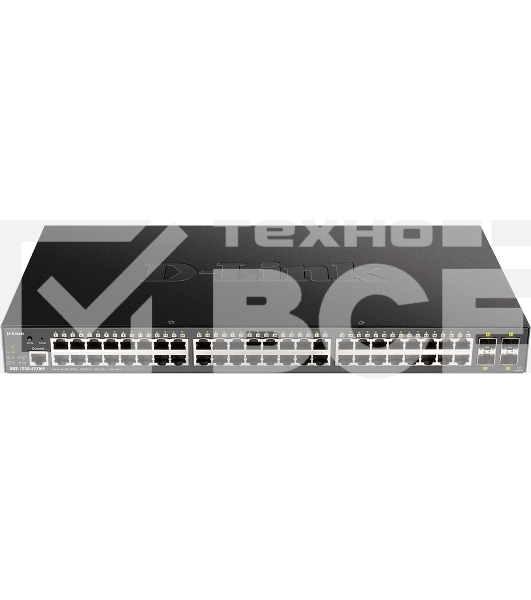 Коммутатор D-Link DGS-1250-52XMP/A1A, L2 Smart Switch with 48 10/100/1000Base-T ports and 4 10GBase-X SFP+ ports (48 PoE ports 802.3af/802.3at (30 W), PoE Budget 370W).16K Mac address, 802.3x Flow Control, 4K