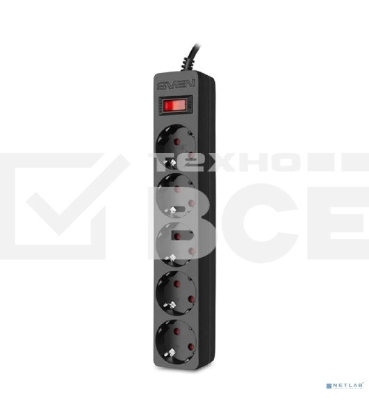 Сетевой фильтр SVEN SF-05E 1,8 м (5 розеток с защитными шторками) черный, цветная коробка