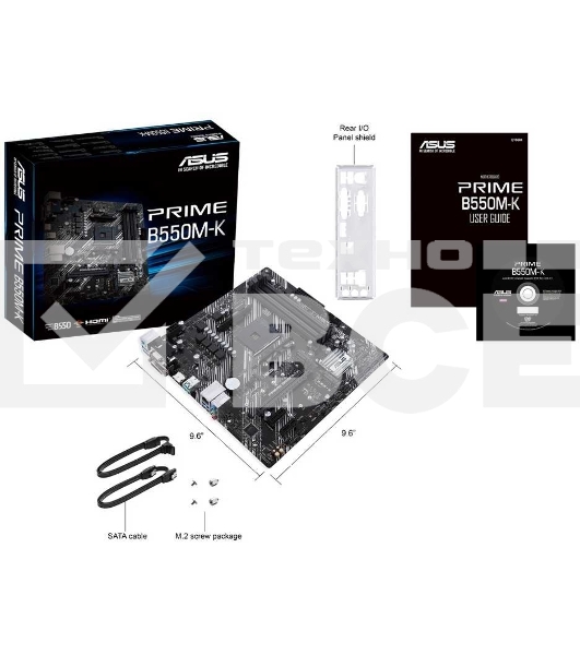 Материнская плата ASUS PRIME B550M-K, AM4, AMD B550, 4xDDR4, 4xSATA, 2xM.2, 1xPCIe 4.0 x16, 2xPCIe x1, 1xDVI-D, 1xHDMI, 1xVGA, 1x 1Gb LAN, 4xUSB 3.2 Gen 1, 2xUSB 3.2 Gen 2, 3x3.5 мм, 7.1, mATX