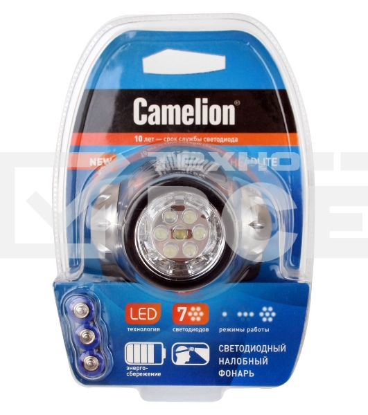 Фонарь налобный LED5310-7F3 (7LED 3 режима; 3хR03 в комплекте; метал.) Camelion 7534