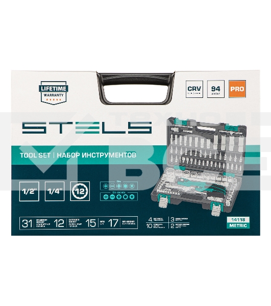 Набор инструментов Stels 94 предмета, 12 гранные головки 14118