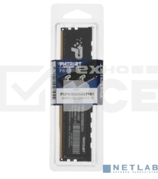 Оперативная память Patriot Signature Premium, DDR4, 16GB (1x16 GB), 2666 MHz, CL19, радиатор, чёрный