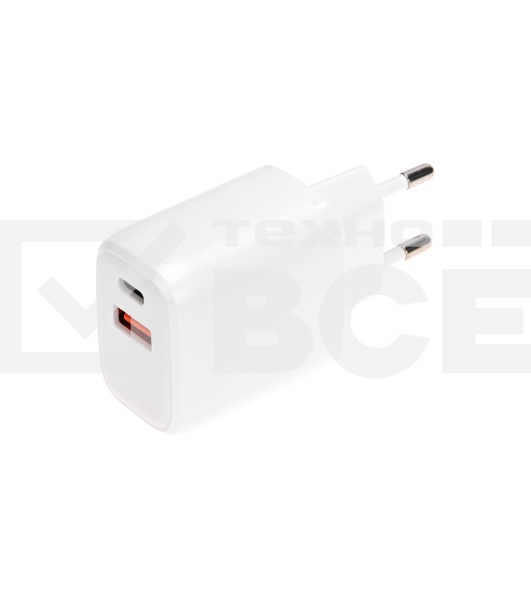 Сетевое зарядное устройство USB QC (20W) + Type C PD (20W), белый Rexant