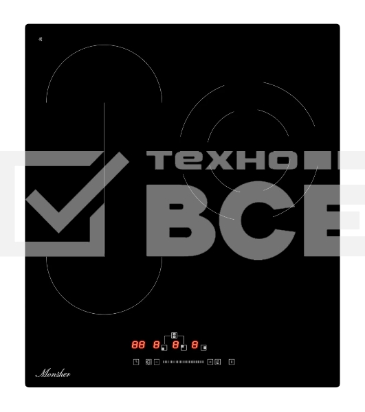 Варочная поверхность MONSHER MHE 45, Hi-Light, 45 см, 9 уровней мощности, Stop and Go, автоматическое отключение, таймер, индикатор остаточного тепла, сенсорное/слайдерное управление, цвет черный