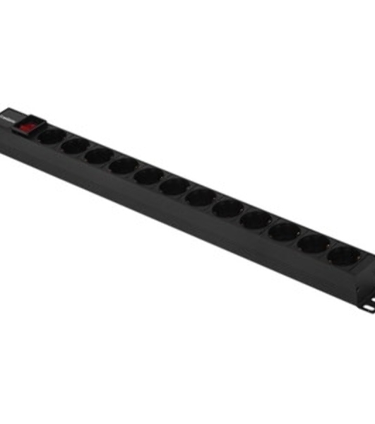 Блок розеток вертикальный ExeGate ServerPro PDU-V120 Al-12S-EU2.5-SW (19', 1U, Алюминий, 12 Schuko, кабель с евровилкой VDE-250V-16A-3*1.5мм2, 2.5 метра, выкл. с подсветкой, черный, RTL)