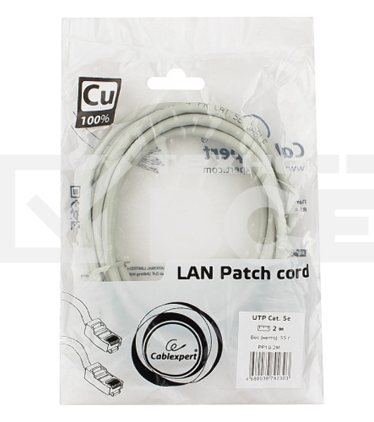 Патч-корд медный UTP Cablexpert  PP10-2M кат.5e, 2м, литой, многожильный (серый)