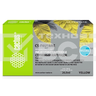 Картридж струйный Cactus CS-F6U18AE (953XL) желтый (26 мл) для HP OJ Pro 7740/8210/8218/8710/8715