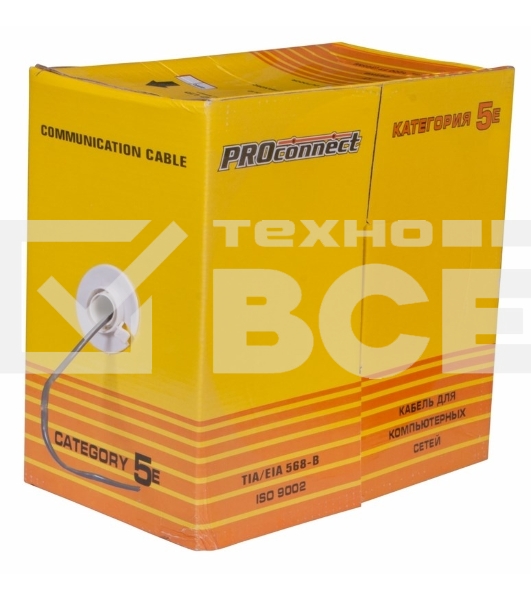 Кабель витая пара PROconnect UTP 2PR 24AWG, CCA, CAT5e, PVC, серый, бухта 305 м