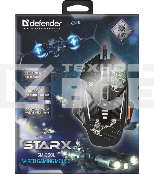 Мышь проводная Defender sTarx GM-390L черный, 3200 dpi, USB, кнопки - 8
